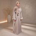 Almas Beige Butterfly Abaya in Premium Nida Fabric with Diamond Lace Sleeves