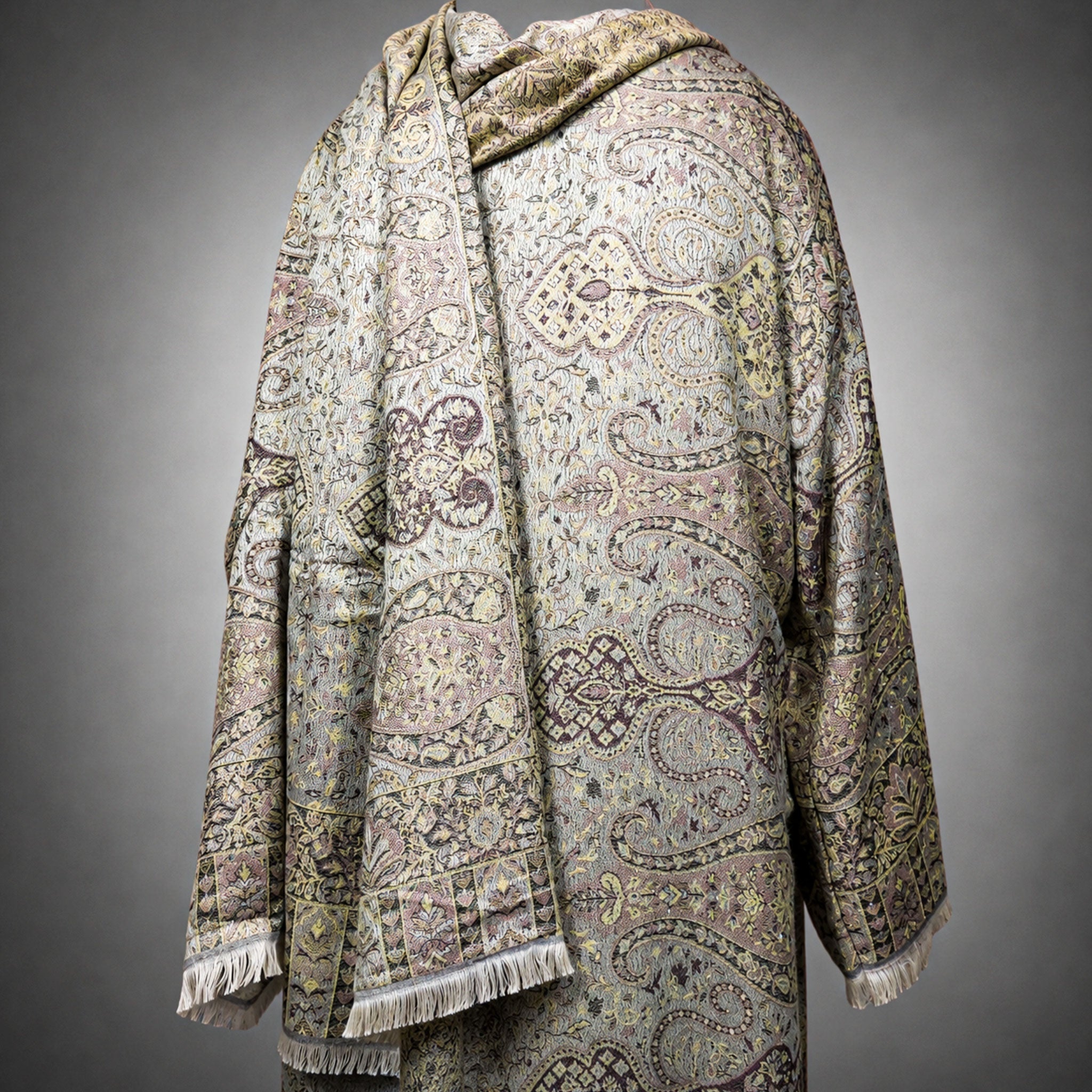 Elegant Pashmina Print Abaya 2 Piece Set – Indian Cashmere Style