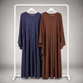 Layan Dress Abaya with Flowy Sleeves – Elegant Modest Wear in Navy & Chocolate Brown