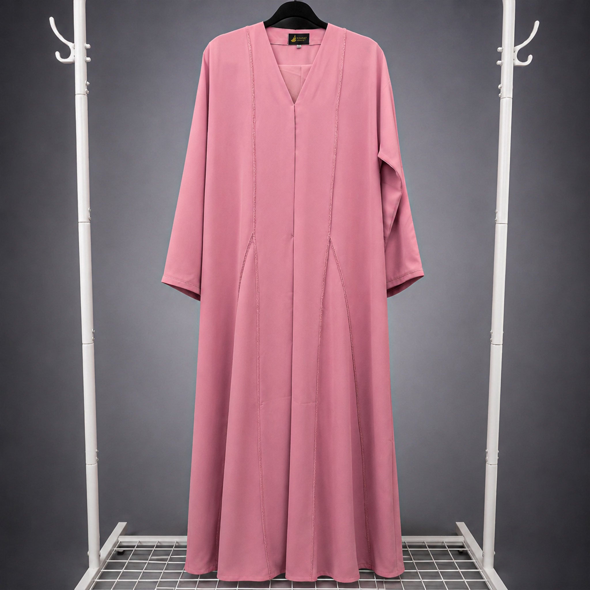 Ayla Open Front 3 Piece Beaded Abaya Set – Emerald & Blush Pink