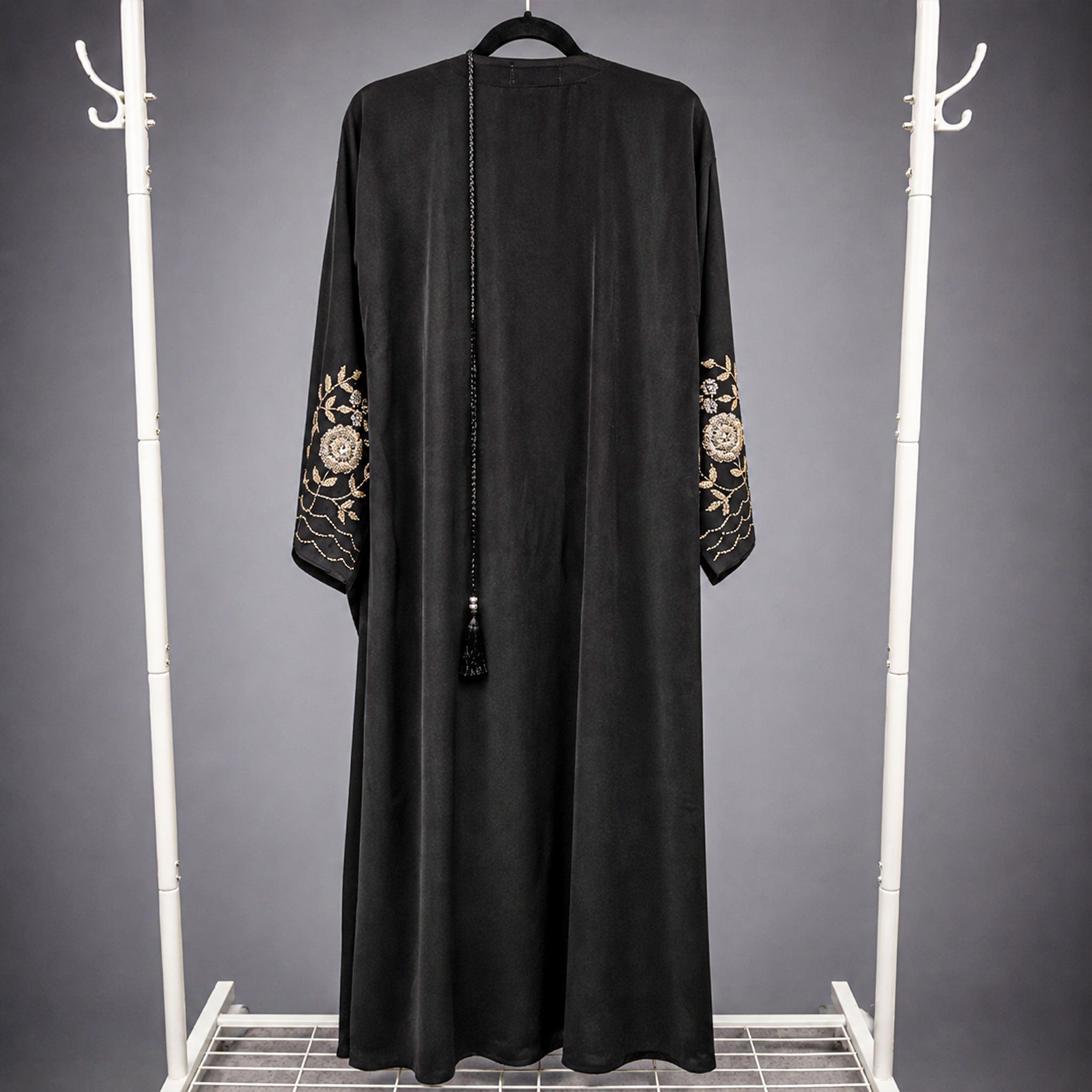 Anaya Black Korean Nida Abaya with Beaded Handwork Sleeves