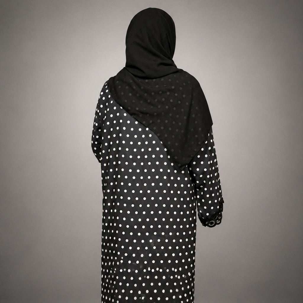 Elegant 4 Piece Black Chiffon Abaya Set with Scarf, Belt & Inner Slip