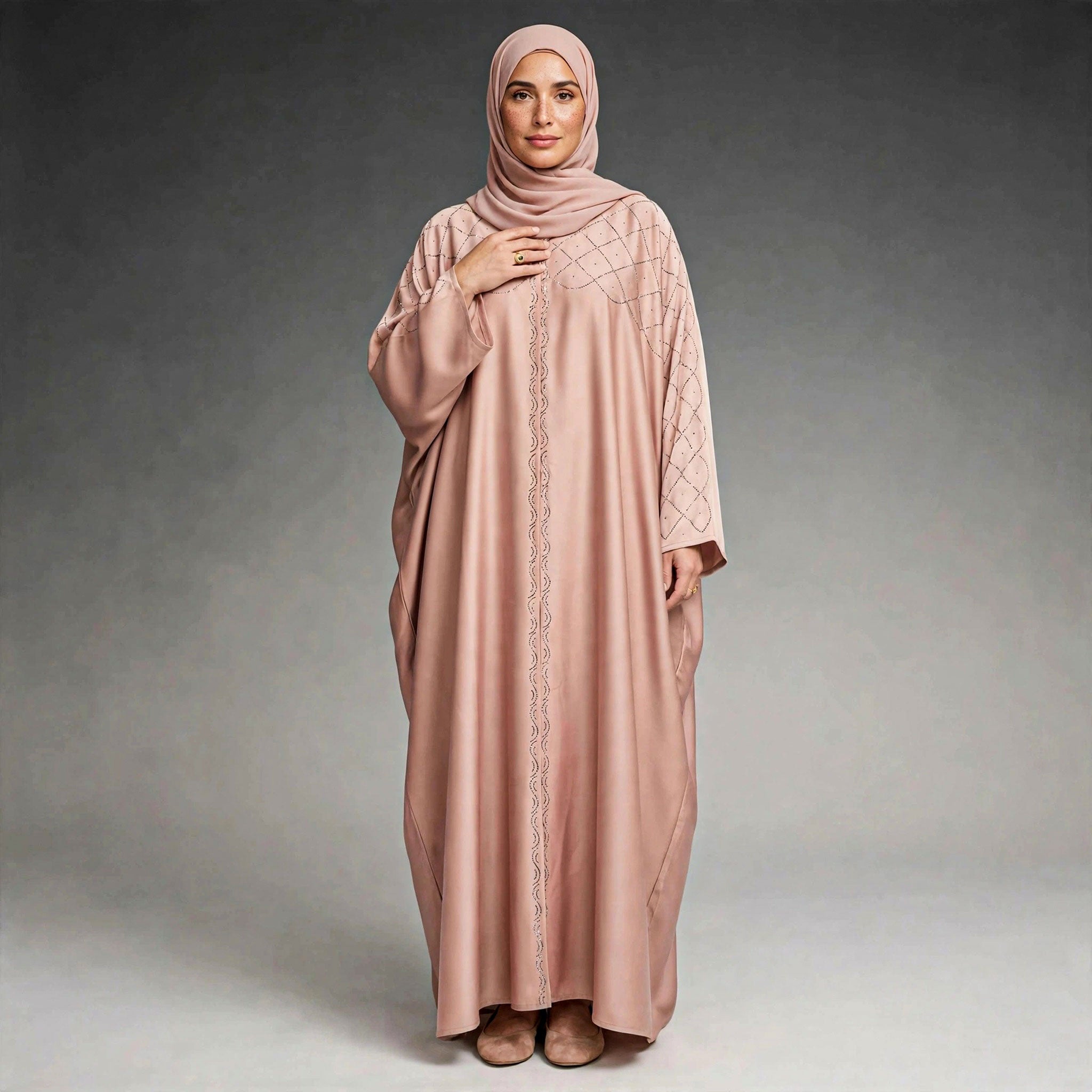 Fakihah Butterfly Abaya 2 Piece Set with Diamante Embellishments