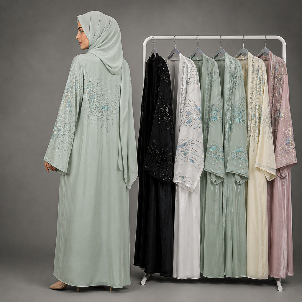 Yusrah 4 Piece Organza & Nida Abaya Set with Diamante Detailing