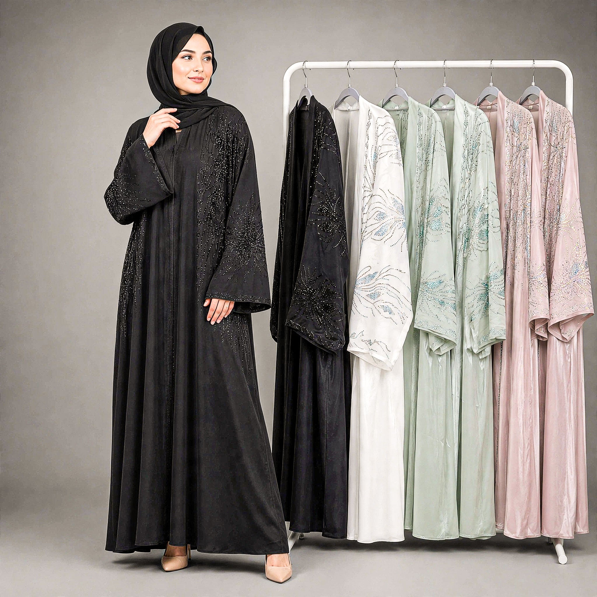 Yusrah 4 Piece Organza & Nida Abaya Set with Diamante Detailing