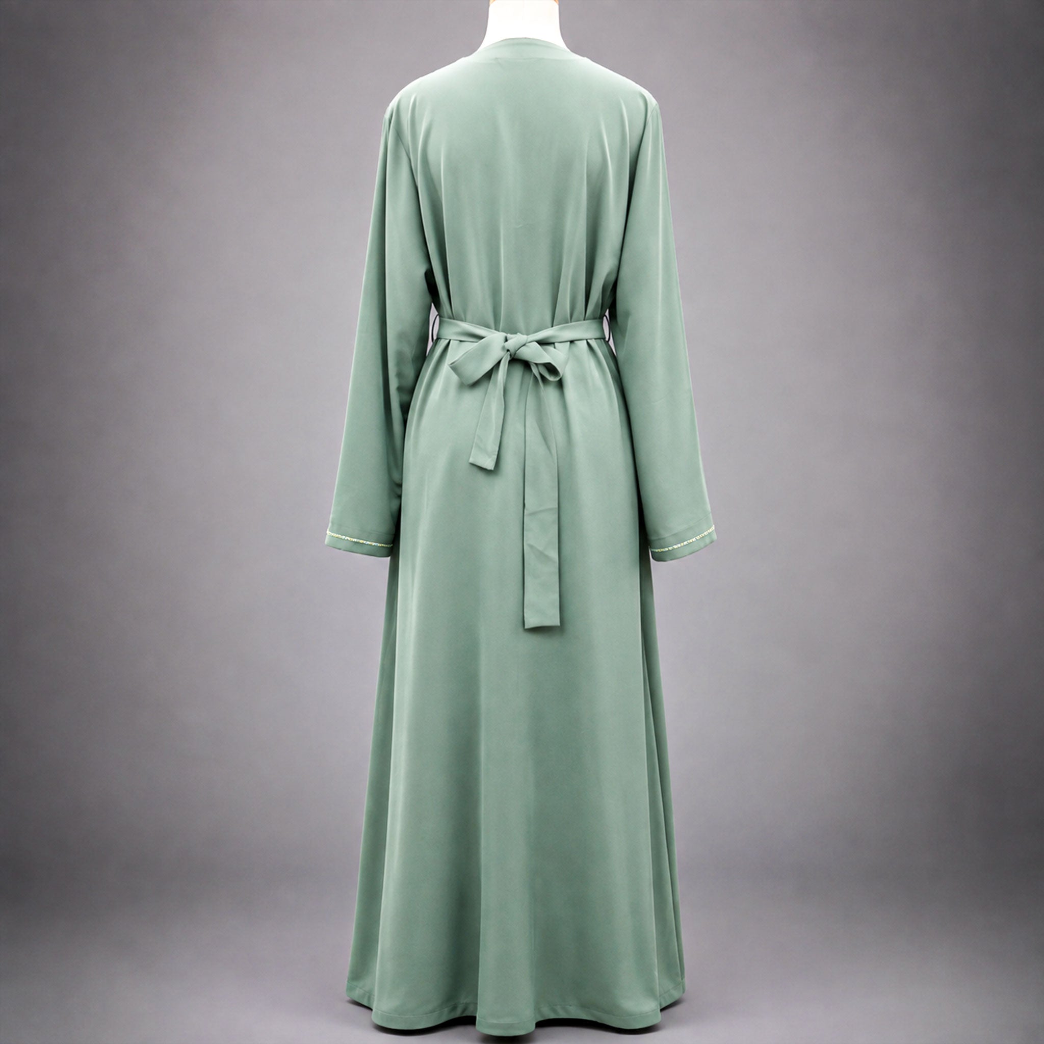 Ayla Open Front 3 Piece Beaded Abaya Set – Emerald & Blush Pink