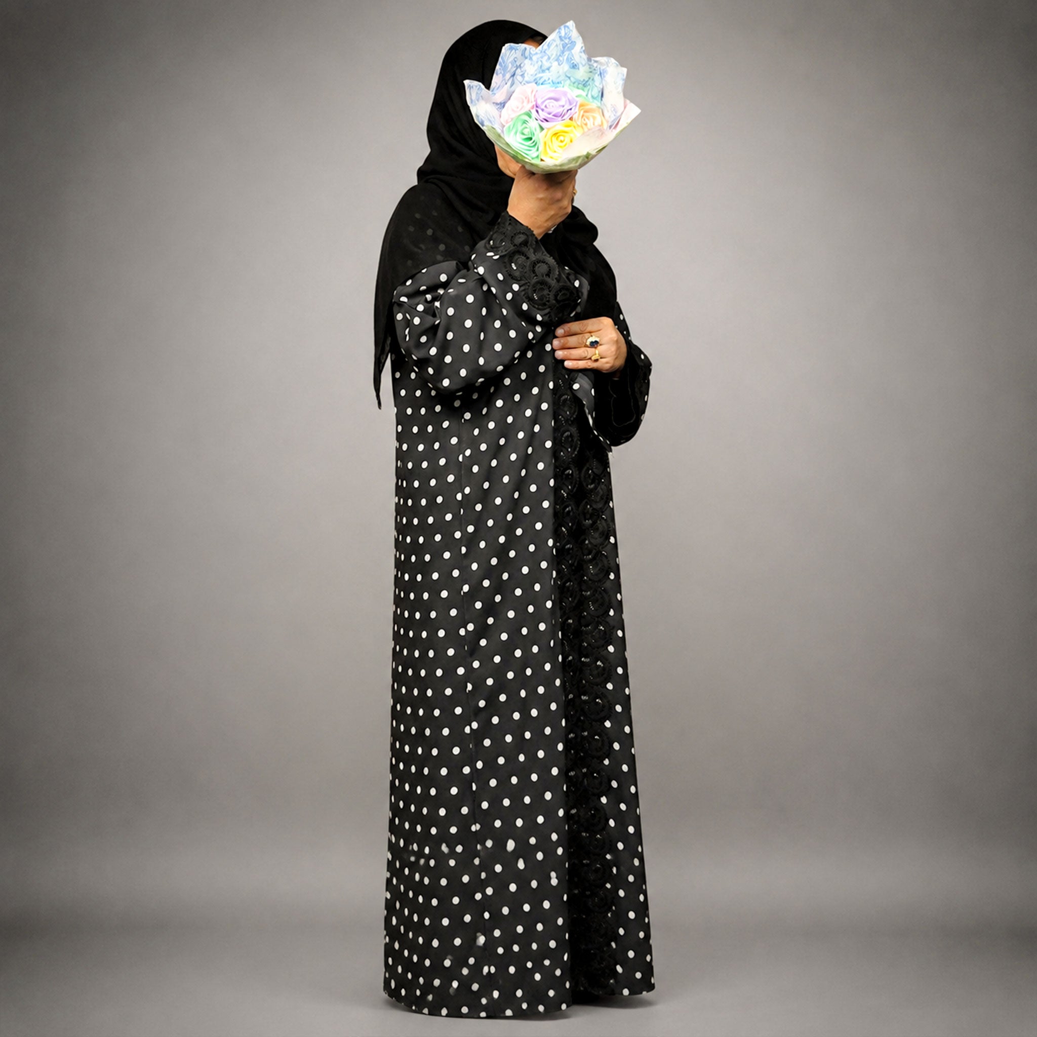 Elegant 4 Piece Black Chiffon Abaya Set with Scarf, Belt & Inner Slip