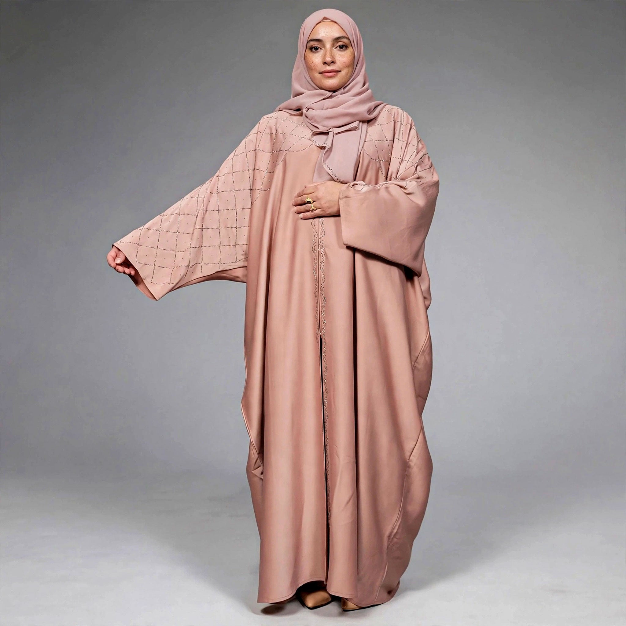Fakihah Butterfly Abaya 2 Piece Set with Diamante Embellishments