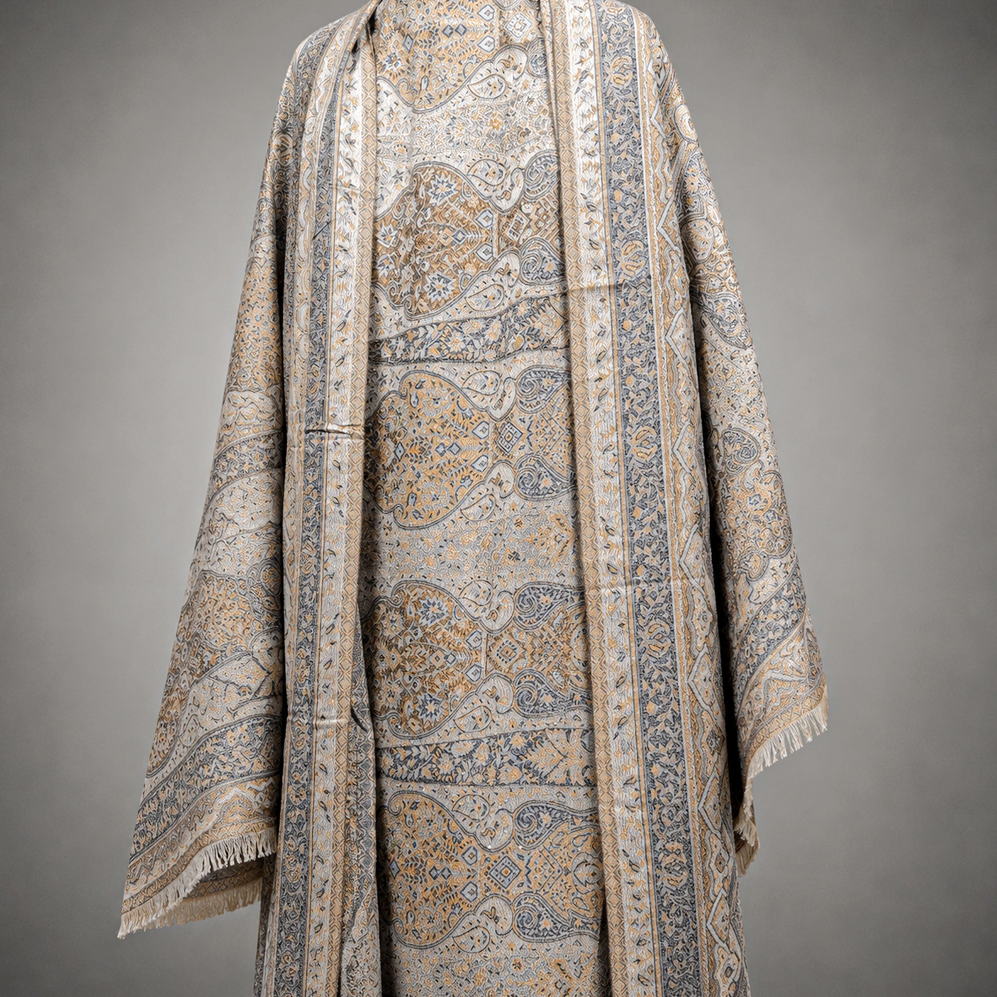 Elegant Pashmina Print Abaya 2 Piece Set – Indian Cashmere Style