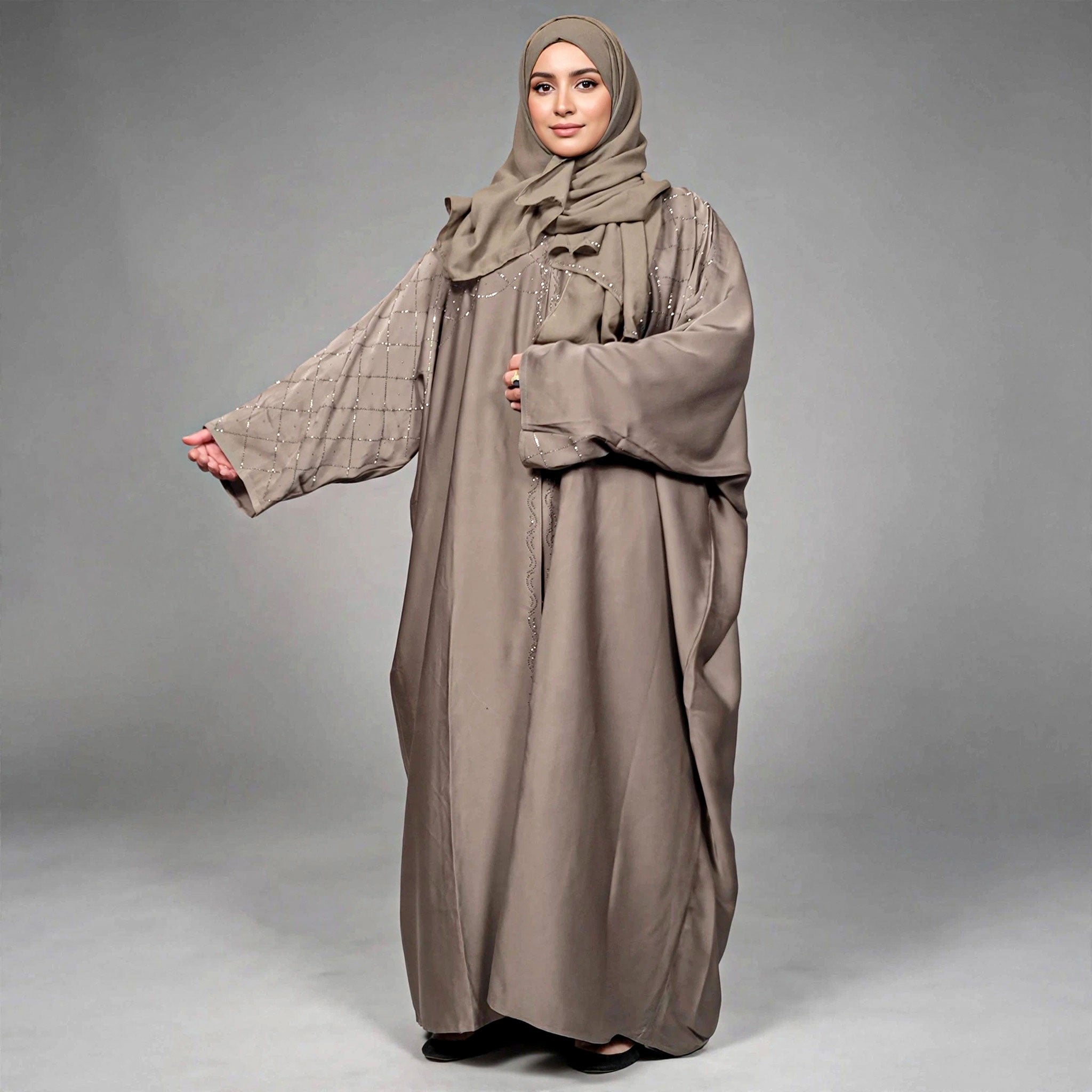 Fakihah Butterfly Abaya 2 Piece Set with Diamante Embellishments