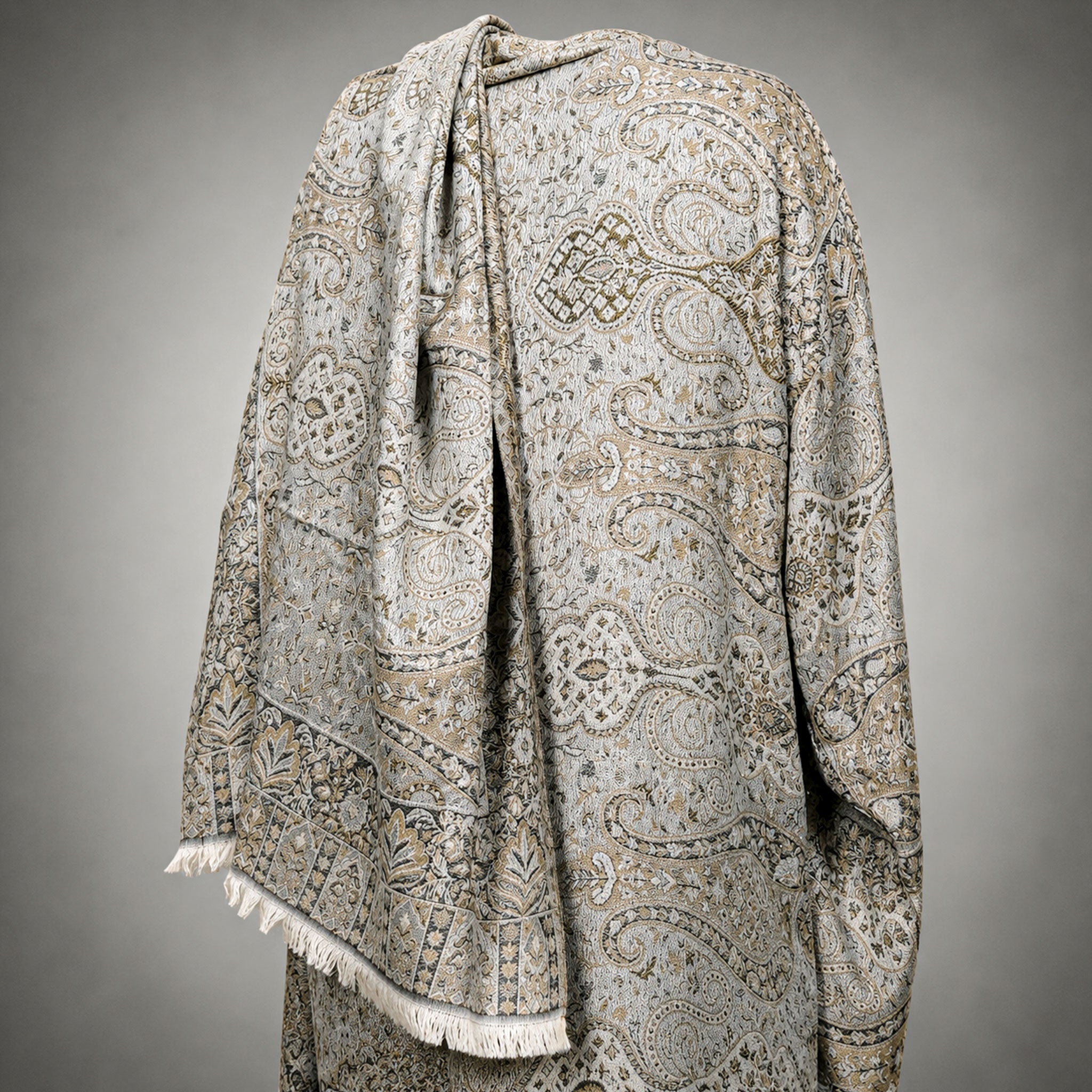 Elegant Pashmina Print Abaya 2 Piece Set – Indian Cashmere Style