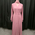 Ayla Open Front 3 Piece Beaded Abaya Set – Emerald & Blush Pink