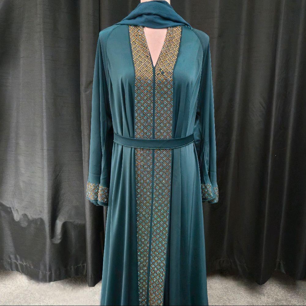 Amara Umbrella 3 Piece Abaya Set with Diamante Embellishments – Available in Teal & Gold Colors