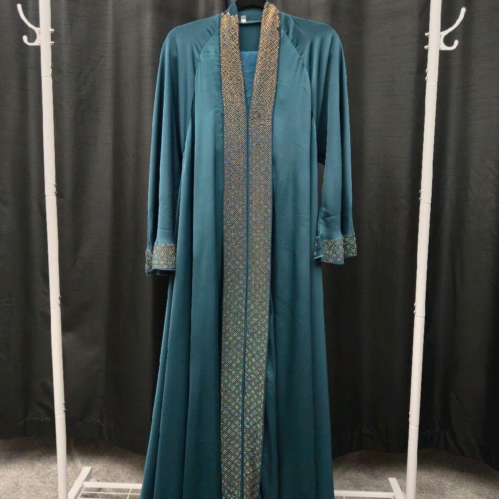 Amara Umbrella 3 Piece Abaya Set with Diamante Embellishments – Available in Teal & Gold Colors