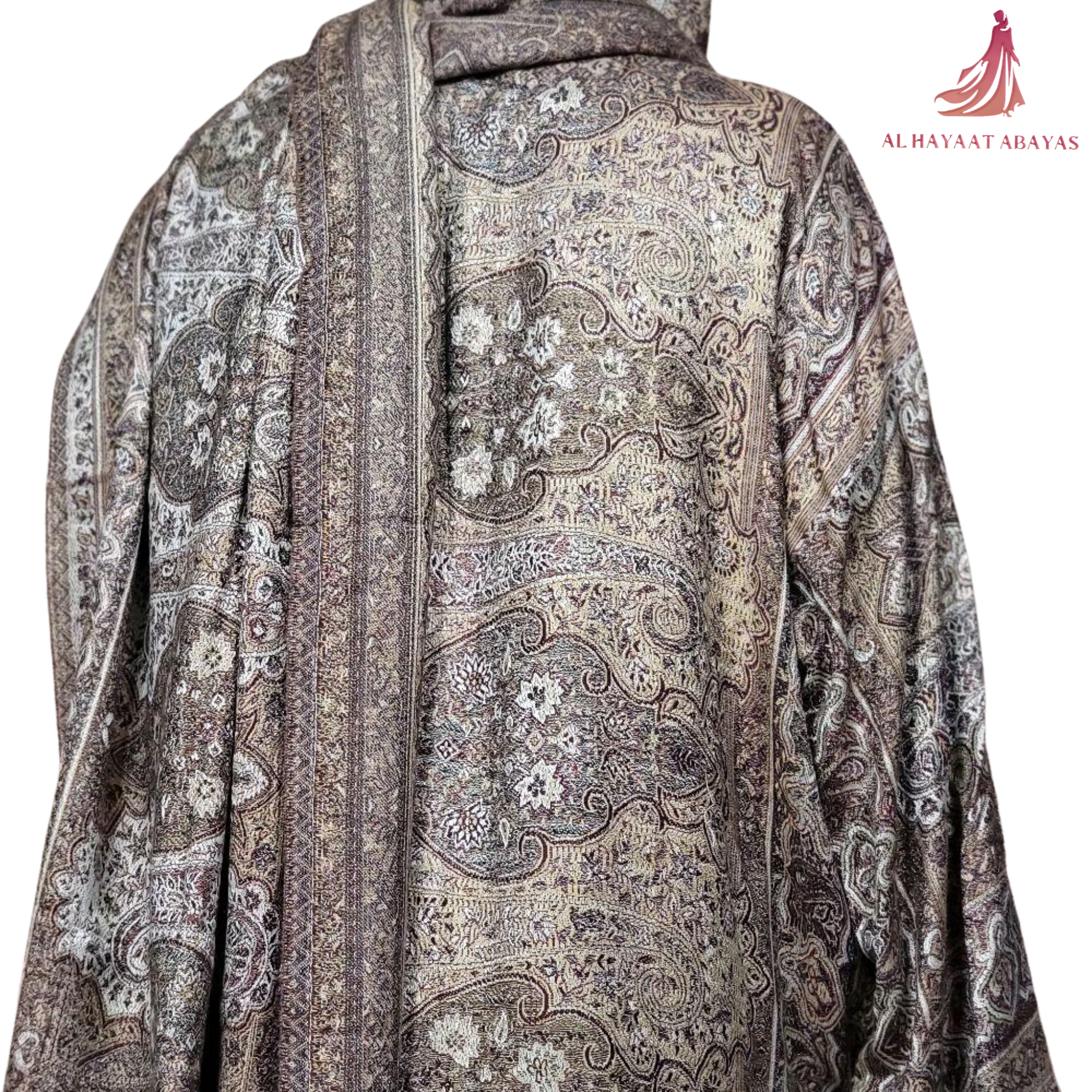 Elegant Pashmina Print Abaya 2 Piece Set – Indian Cashmere Style
