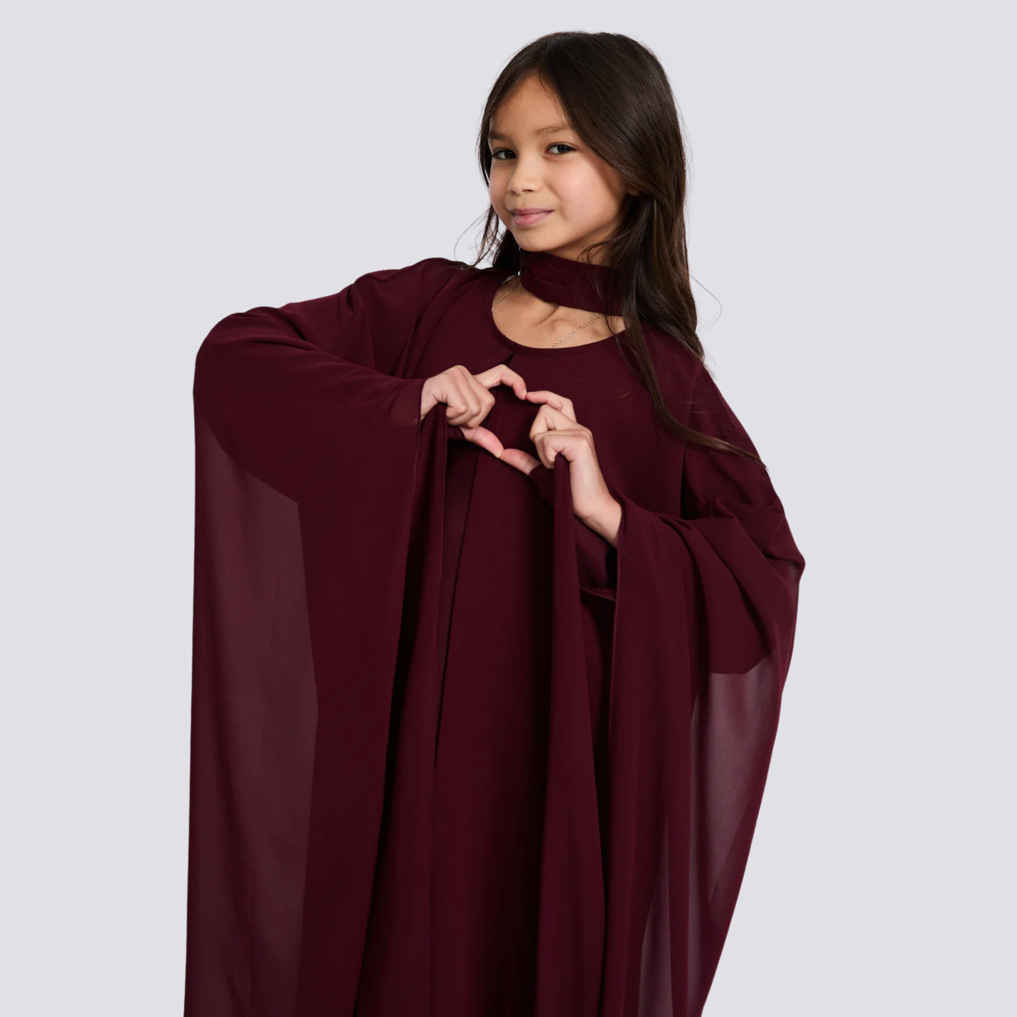 Junior Girls Closed Butterfly Abaya – Burgundy Rose