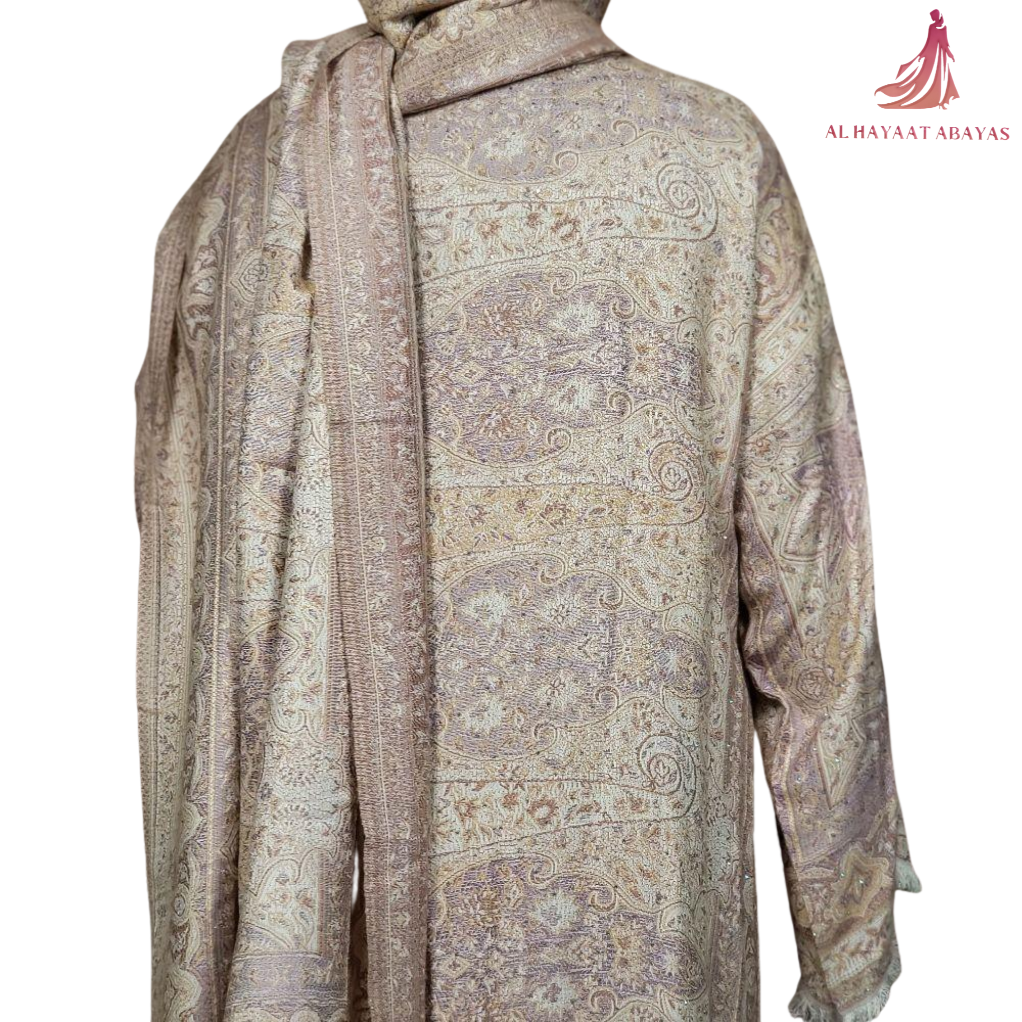 Elegant Pashmina Print Abaya 2 Piece Set – Indian Cashmere Style