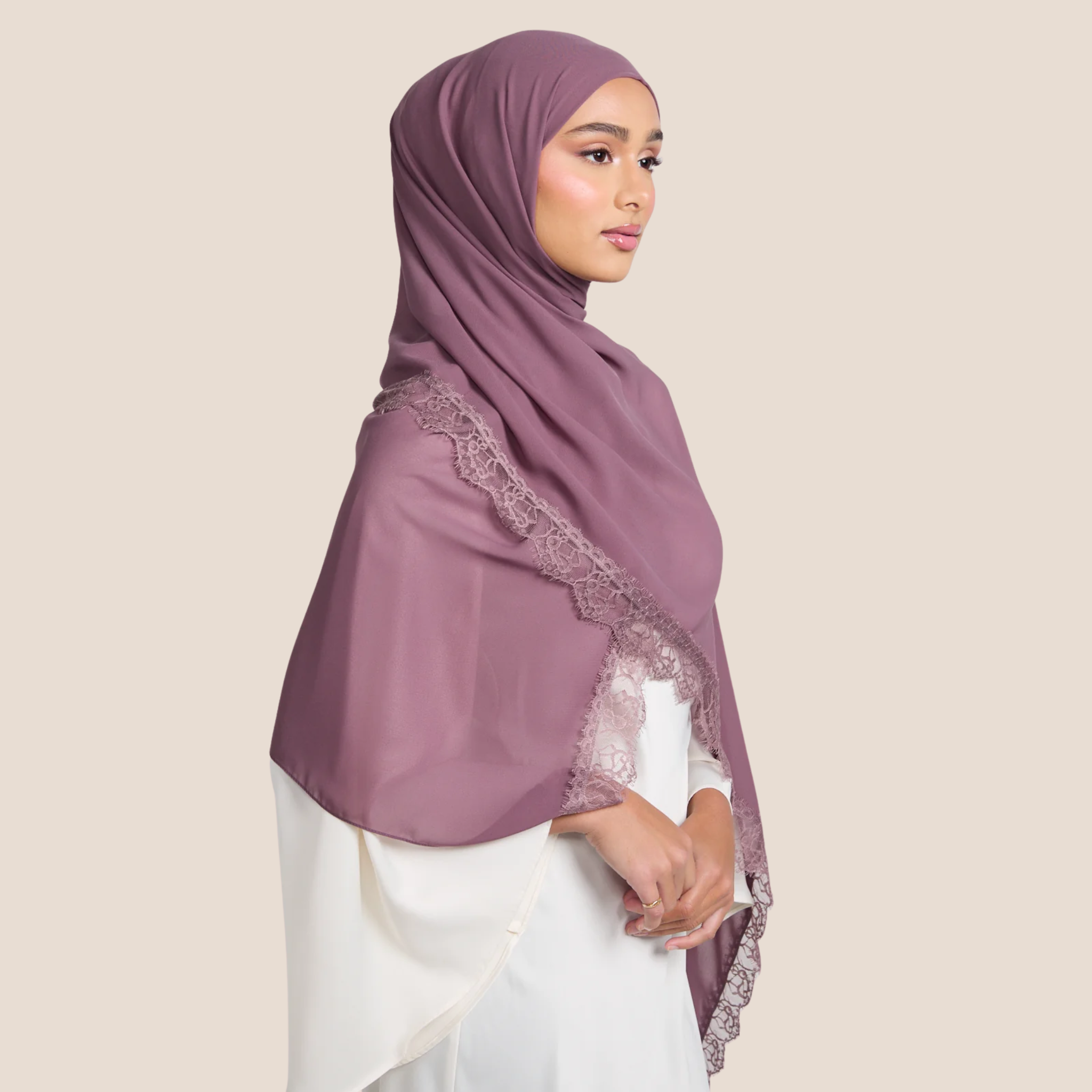 Luxury Georgette Hijab with Lace Detailing - Blush Mulberry