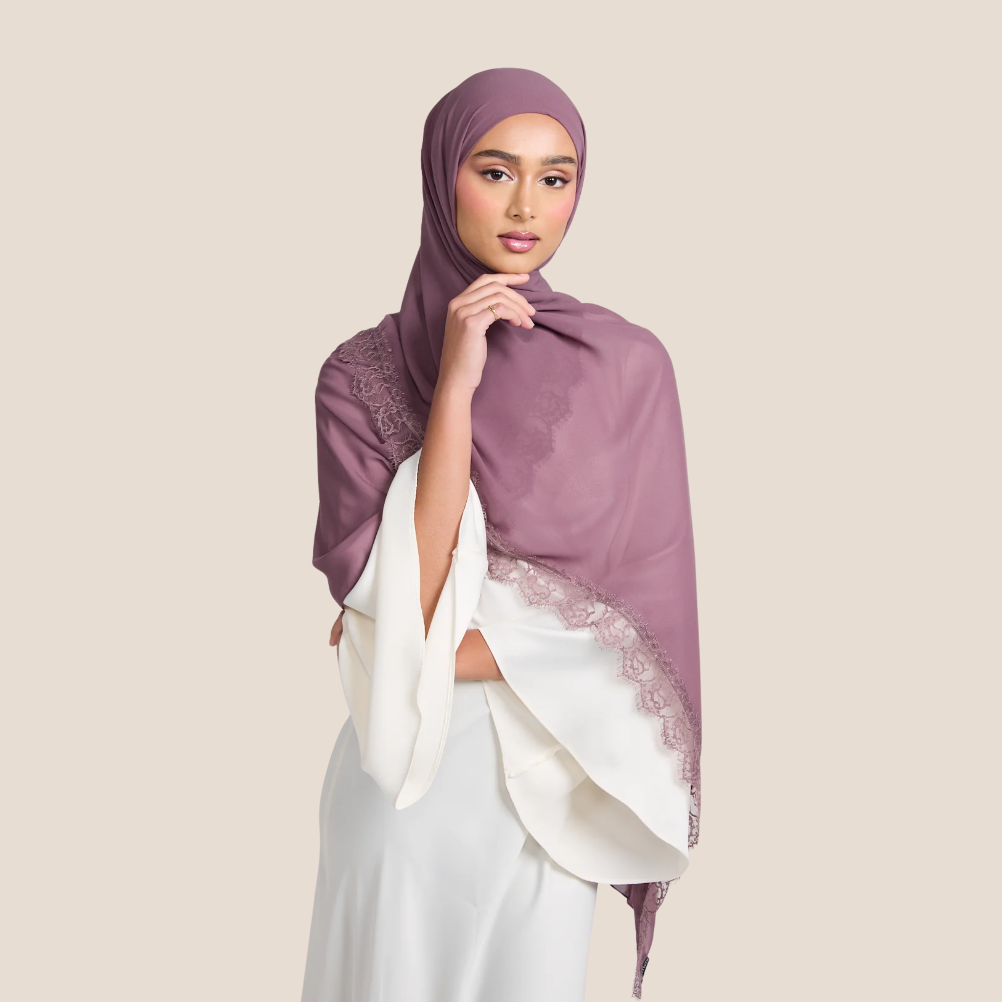 Luxury Georgette Hijab with Lace Detailing - Blush Mulberry