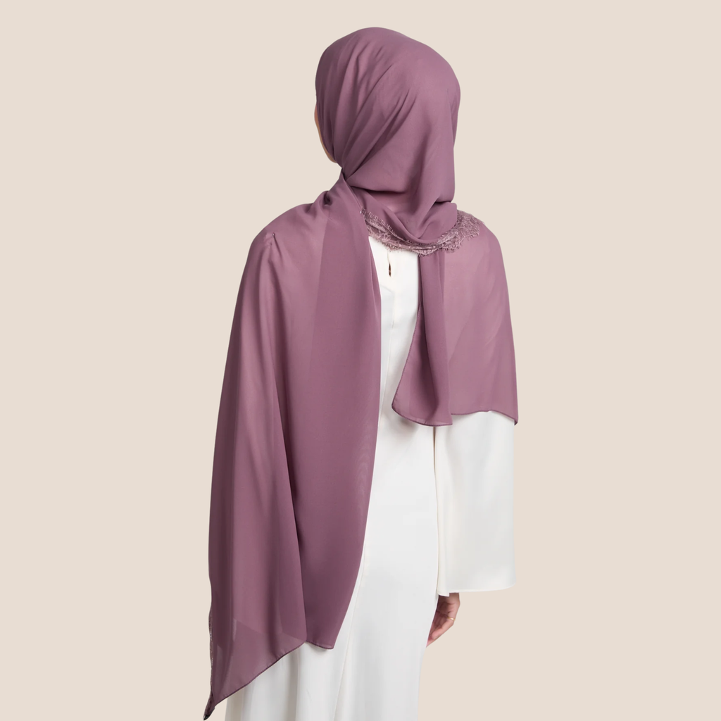 Luxury Georgette Hijab with Lace Detailing - Blush Mulberry