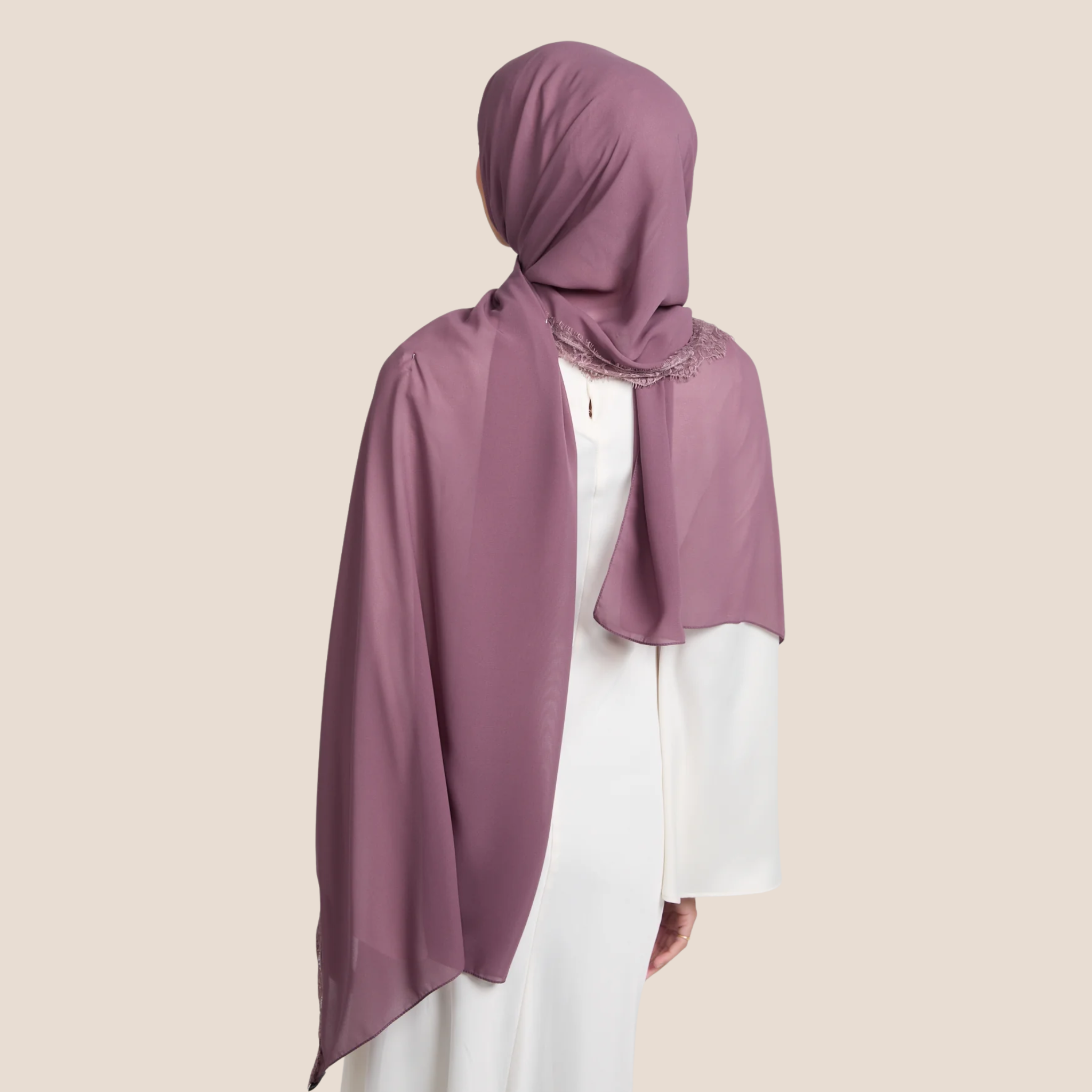 Luxury Georgette Hijab with Lace Detailing - Blush Mulberry