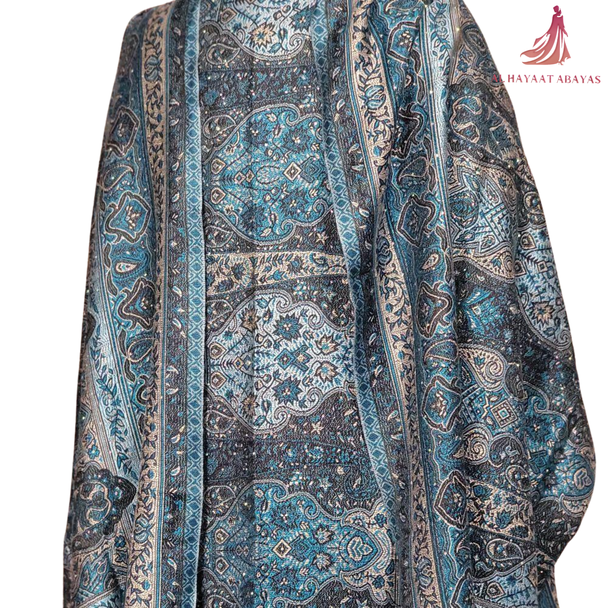 Elegant Pashmina Print Abaya 2 Piece Set – Indian Cashmere Style