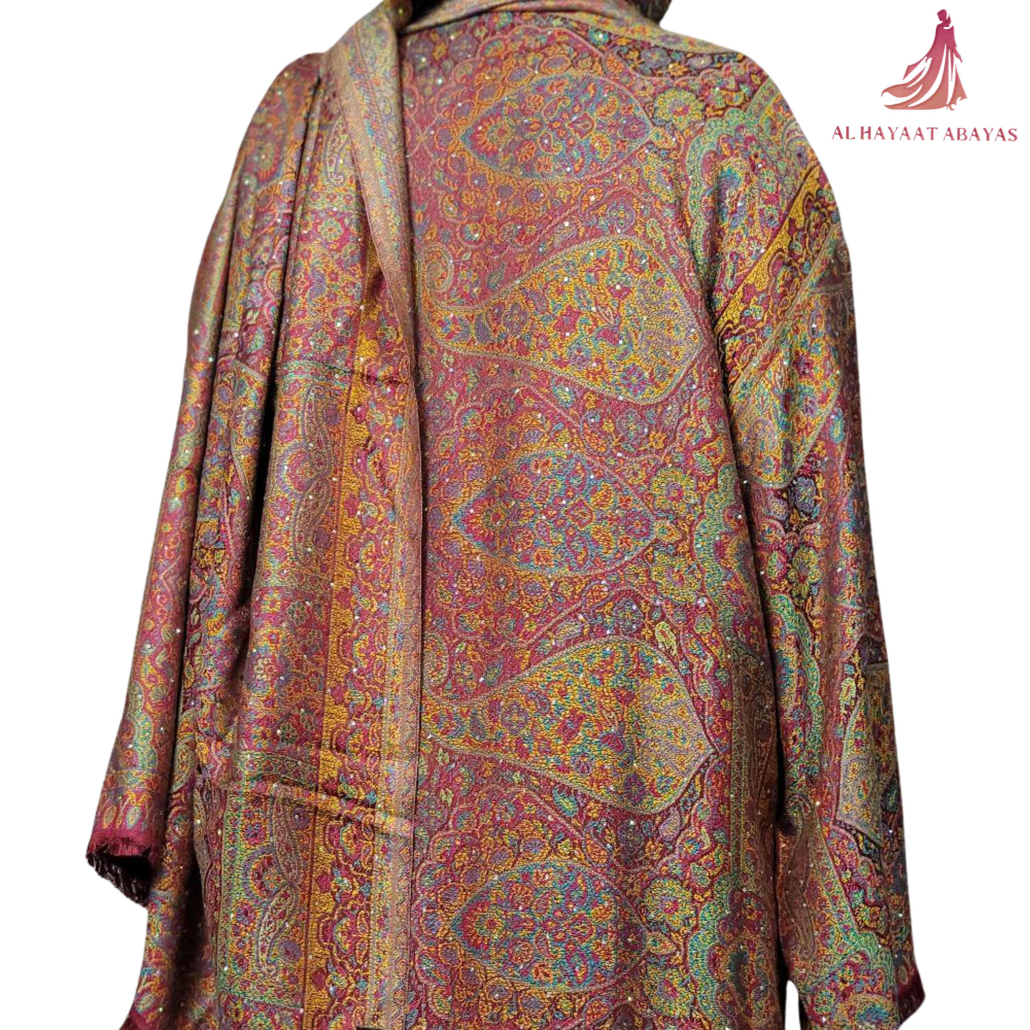 Elegant Pashmina Print Abaya 2 Piece Set – Indian Cashmere Style