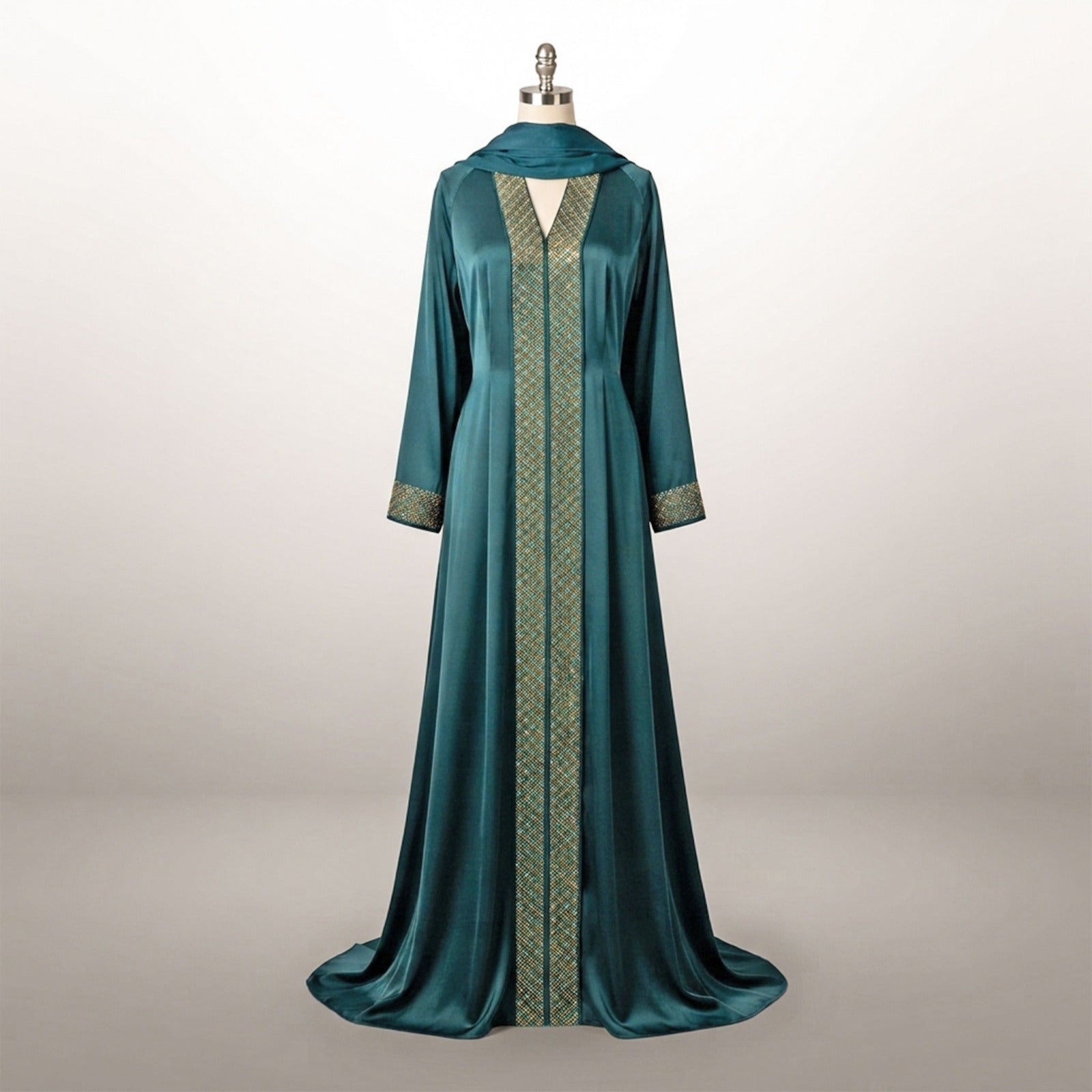Amara Umbrella 3 Piece Abaya Set with Diamante Embellishments – Available in Teal & Gold Colors
