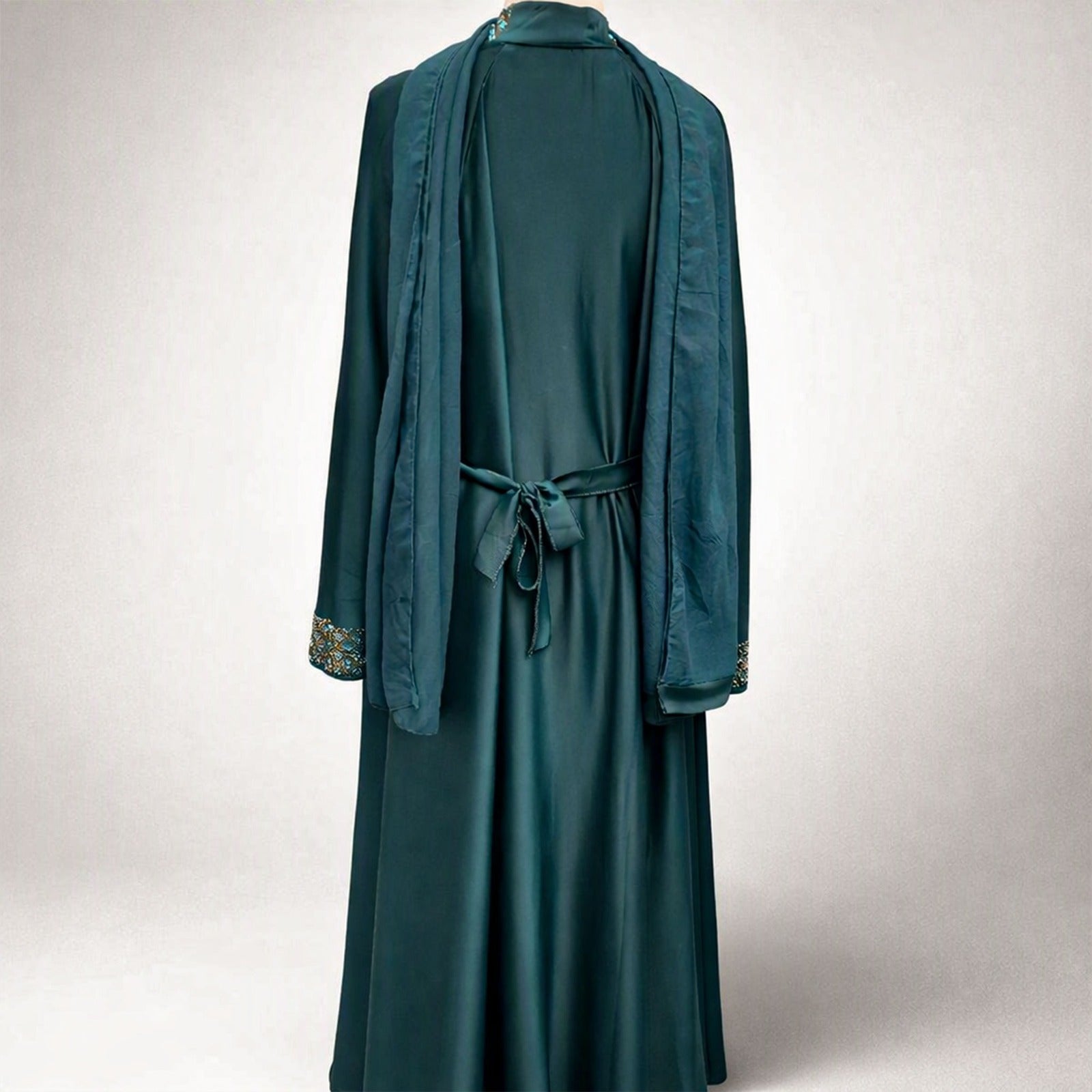 Amara Umbrella 3 Piece Abaya Set with Diamante Embellishments – Available in Teal & Gold Colors