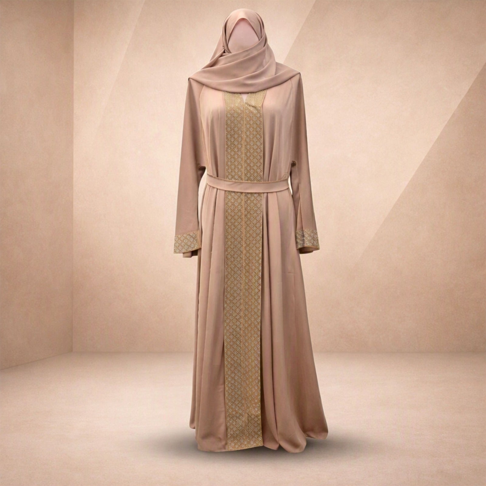 Amara Umbrella 3 Piece Abaya Set with Diamante Embellishments – Available in Teal & Gold Colors