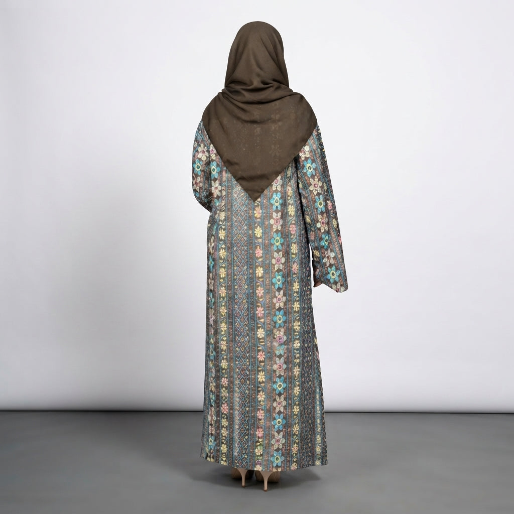 Chiffon Paisley Pattern Abaya with Stone Embellishments, Belt & Scarf
