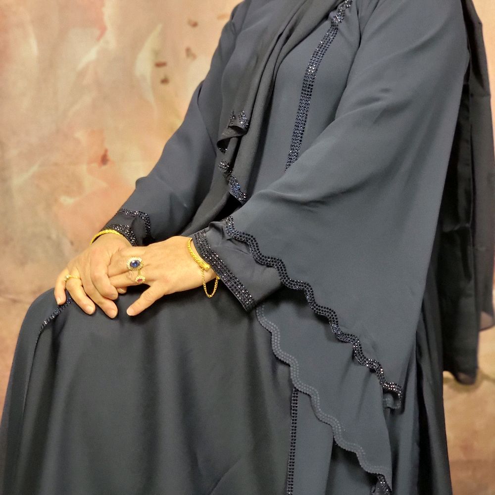 Layan Dress Abaya with Flowy Sleeves – Chocolate Brown & Navy Blue